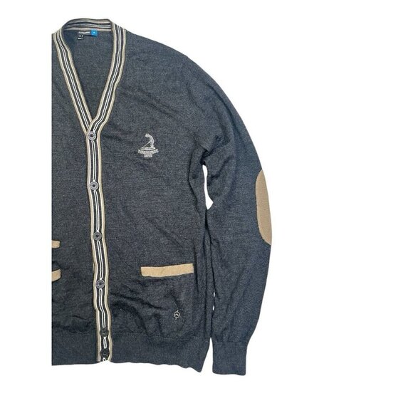 J Lindeberg Cardigan Sweater Mens XXL Fits Sz LARGE Gray Elbow Patch Pinehurst - Picture 3 of 14